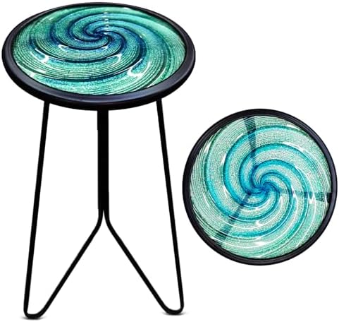 LIFFY Patio Side Table, Small Round End Table, Metal Side Table Outdoor, Small Porch Table for Indoor Balcony Furniture Decor (Green 12 inch)