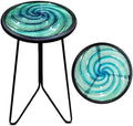 LIFFY Patio Side Table, Small Round End Table, Metal Side Table Outdoor, Small Porch Table for Indoor Balcony Furniture Decor (Green 12 inch)