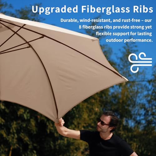 9FT Patio Umbrella with Fiberglass Ribs, Outdoor Market Table Umbrella with Crank and Tilt, UV Resistant Waterproof Canopy for Patio, Garden, Deck, Pool, Beige