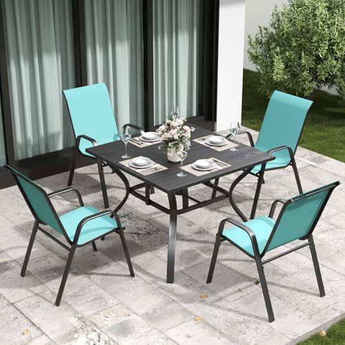 Patio Dining Chairs Set of 4 Outdoor Stackable Dining Chairs for All Weather 350lbs Capacity Heavy Duty Textilene Fabric Rustproof Metal Frame Patio Furniture for Backyard Garden Poolside (Blue green)