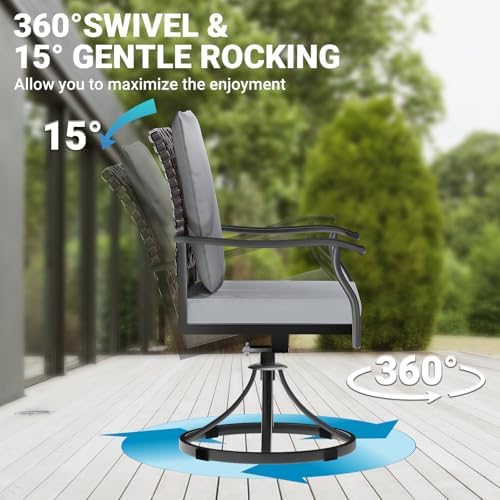 LEVELEVE Outdoor Patio Dining Set with Swivel Chairs All-Weather Metal Bistro Furniture for Lawn, Garden, Deck, Backyard and Porch