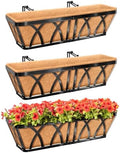 Riare 3 Pack 24 Inch Metal Railing Planter Window Box with Coco Liner