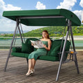 3 Seat Outdoor Patio Porch Swing with Adjustable Canopy, 3 in 1 Swing for Adults, Patio Swing Chair with Thickened Cushions,Pillows & Cup Holders for Backyard, Porch, Garden (Green)