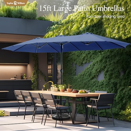 15ft Extra Large Outdoor Patio Umbrella with Base Included, Haze Blue
