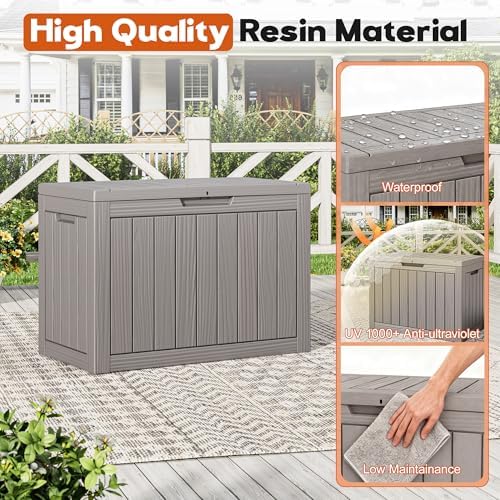 Waterproof Outdoor Storage Box, Resin Patio Bin,50 Gal,Grey