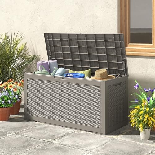 100 Gal Outdoor Storage Box Waterproof Lockable,Deck Box,Gas Lift,Grey