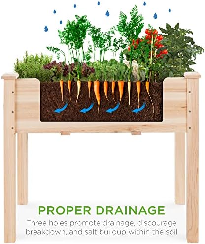 Best Choice Products 34x18x30in Raised Garden Bed, Elevated Wood Planter Box Stand for Kids, Backyard, Patio, Balcony w/Bed Liner, 150lb Capacity - Natural