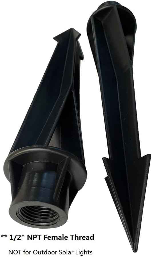 Outdoor Light Stakes 1/2 NPT Female Thread Light Anchors | Landscape Lighting Pathway Lights Spotlight Flood Light Spikes Replacement Black Color 2 Packs