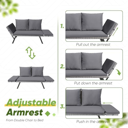 Greesum Outdoor Sofa,Convertible Daybed or Double Chair,Gray & Blue