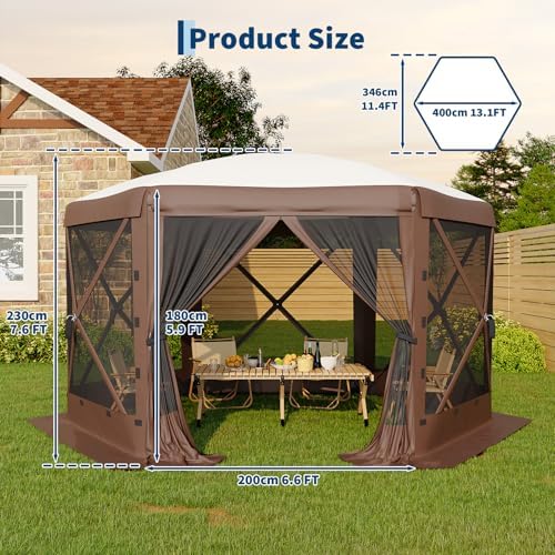 13FT Pop-Up Gazebo Tent with Mesh Netting & Removable Wind Cloths