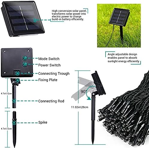 Solar Christmas Lights Outdoor, 98.4ft 300 LED Solar Fairy String Lights, 8 Modes Waterproof Christmas Lights for Garden, Patio, Bush, Home, Party, Wedding, Holiday, Tree Decorations (Multicolor)