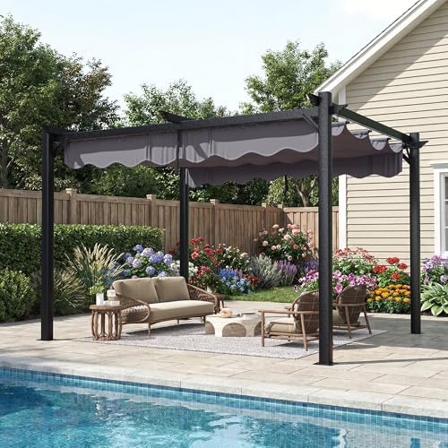 Polar Aurora 10'x12' Outdoor Pergola with Retractable Canopy