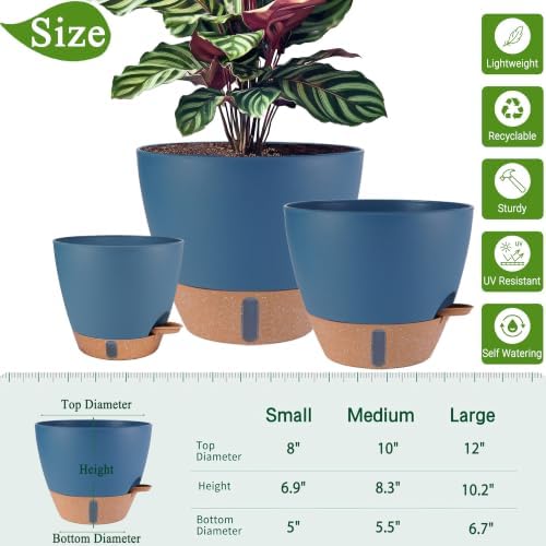 12/10/8 inch Plant Pots, Large Plastic Self Watering Planters