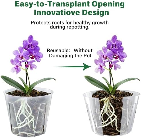 MIXC Side-Open Orchid Pot with Holes for Easy Repotting, 12 Packs 5 Inch Clear Plastic Breathable Slotted Flower Plant Nursery Planters with Drainage for Optimal Root Health Indoor Outdoor