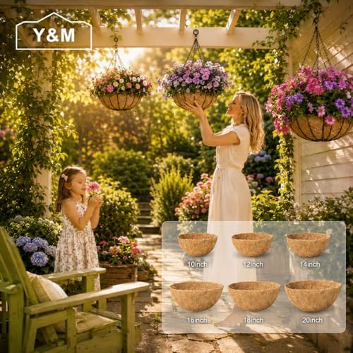 Y&M 2pcs 10inch Round Coconut Fiber Liner, Natural Coir Replacement