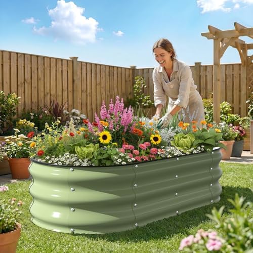 Kesfitt Raised Garden Bed, 4x2x1 FT Galvanized Steel Metal Raised