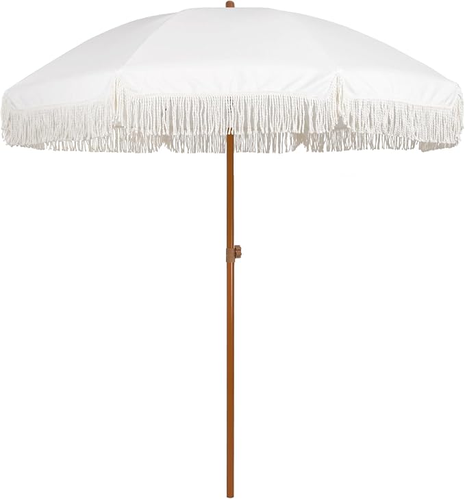 AMMSUN 7ft Patio Umbrella with Fringe Outdoor Tassel Umbrella UPF50+ Premium by AMMSUN