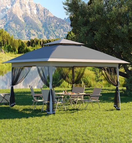 Hipicute 13 X 13FT Pop Up Gazebo, Canopy Tent, Gazebos on Clearance,Patio Folding Canopy with Mosquito Netting - Backyard Tent for Party, Wedding, Outdoor Dining, Patio, Backyard(Dark Grey+Light Grey)