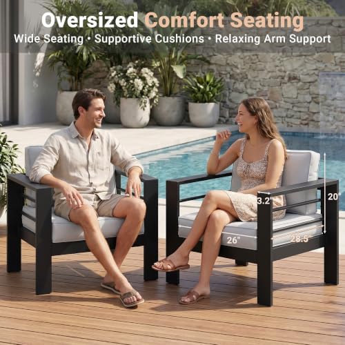 Solaste Aluminum Outdoor Patio Chairs Set of 2, Light Grey Patio Sofa