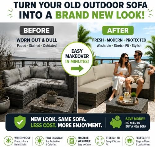 8 Pcs Outdoor Cushion Covers, Patio Sofa Cushion Covers Replacement