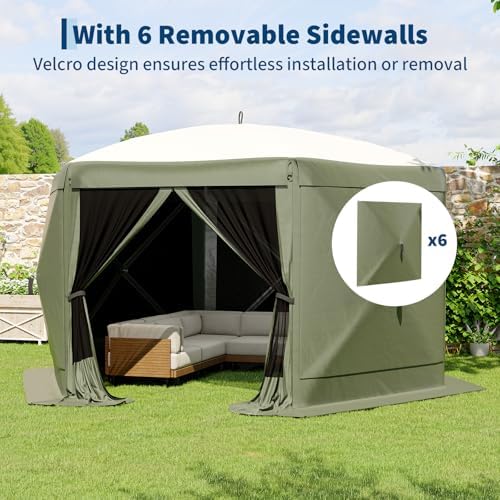 13FT Pop-Up Gazebo Tent with Mesh Netting & Removable Wind Cloths