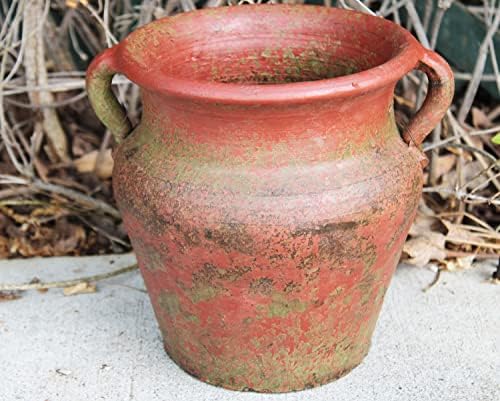 Goodman and Wife Egyptian Era Designed Earthen Ware Terra-Cotta Vessel/Planter with Looped Handles (Flared Lip Distressed Red Earth)