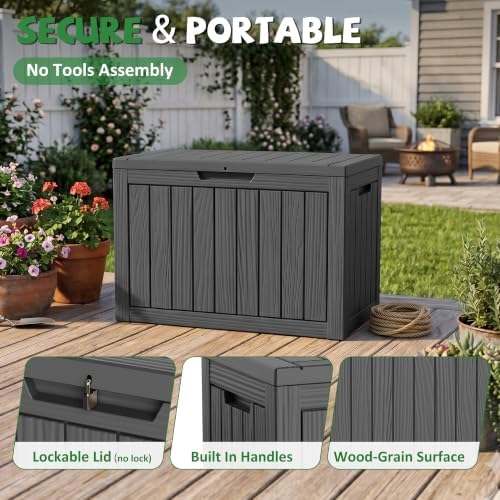 DRATO 55 Gallon Outdoor Storage Box Waterproof, Lockable Resin Deck Boxes