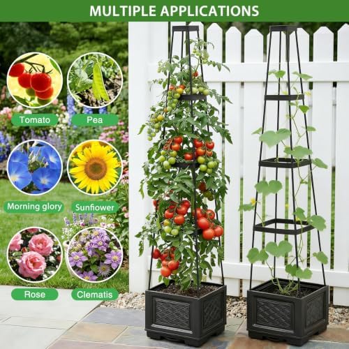Tomato Planter with Wheels, 57" Self Watering Raised Garden Bed with Tomato Cage & Trellis for Light Climbing Plants, Cherry Tomatoes