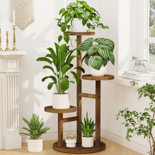 LASZOLA Wood Small Plant Stand Table Tall for Indoor Corner, 3 Tier Brown