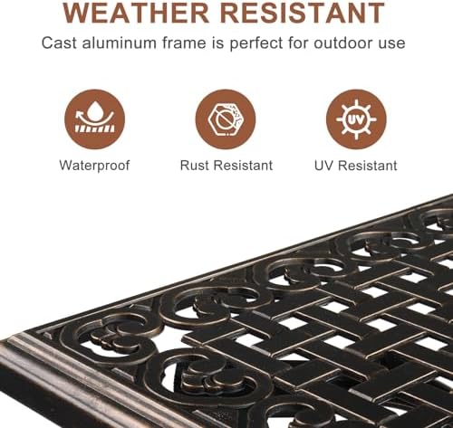 Outdoor Bar Height Patio Table, All-Weather Cast Aluminum Square Bistro Table with 2" Umbrella Hole for Porch, Balcony, Backyard & Garden, Antique Bronze
