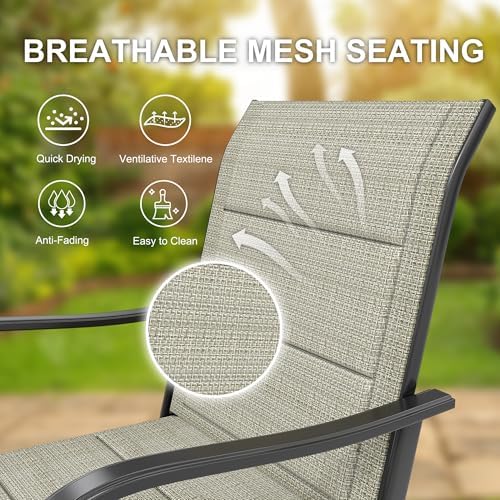 Outdoor Swivel Bar Stools Set of 2, Bar Height Patio Chairs with High Back & Armrest, All-Weather Textilene Fabric 360° Swivel Tall Barstools for Patio, Deck, Backyard, Garden