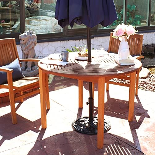 Sunnydaze Meranti Wood 42-Inch Round Patio Dining Table with Umbrella Hole