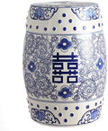 JONATHAN Y Double Happiness Ceramic Garden Stool 18" Table, Blue/White