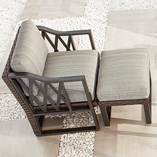 Patio Ottoman Outdoor Cushioned Wicker Foot Stool with All Weather Galvanized Steel (Grey, 23.6" W x 23.6" D x 13.7" H)