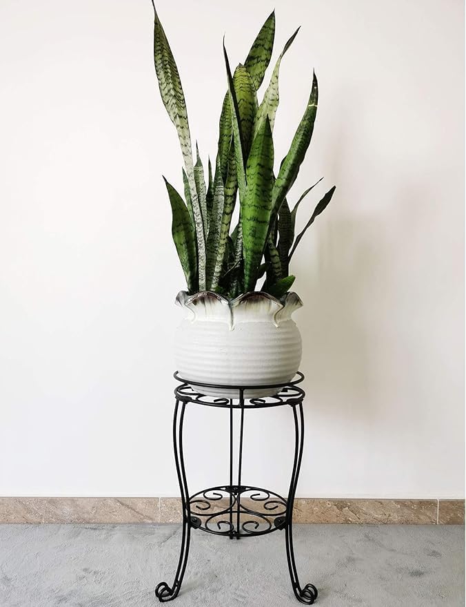 TREEZITEK 11.8 inches Diameter Tall Metal Plant Stand for Indoor or Outdoor,Heavy Duty Flower Pot Stand Rack Holds Big Heavy Plants,Black (18.9 INCHES TALL)