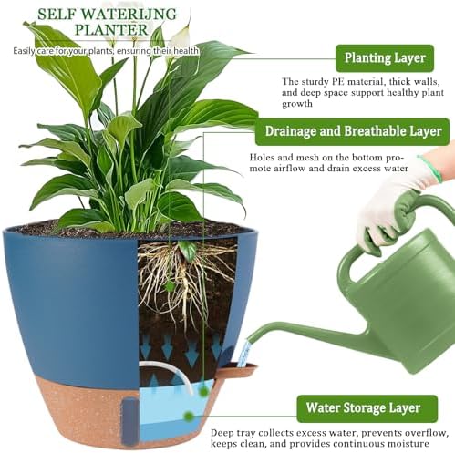 12/10/8 inch Plant Pots, Large Plastic Self Watering Planters