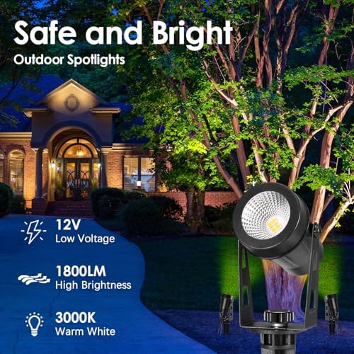 ALOVECO Low Voltage Landscape Lights, 8 Pack LED Spot Lights Outdoor with 30W Transformer IP65 Waterproof, Plug in Outdoor Landscape Lighting for Yard Garden Tree House Flag Pathway (Warm White 2700K)