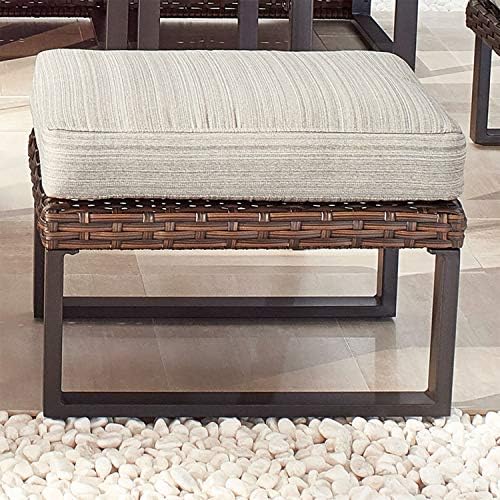 Patio Ottoman Outdoor Cushioned Wicker Foot Stool with All Weather Galvanized Steel (Grey, 23.6" W x 23.6" D x 13.7" H)
