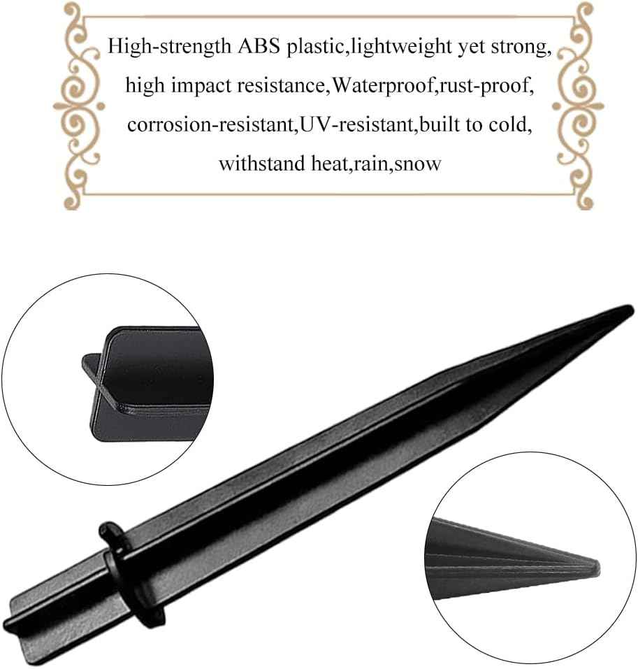 Haruyuki 10 Pieces Reinforced Ground Spikes Solar Light Stakes Replacement, 0.5 inch x 4.72 inch, Durable Black ABS Plastic Pathway Light Replace Candy Cane Stakes for Christmas Outdoor Yard Lights