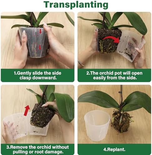MIXC Side-Open Orchid Pot with Holes for Easy Repotting, 12 Packs 5 Inch Clear Plastic Breathable Slotted Flower Plant Nursery Planters with Drainage for Optimal Root Health Indoor Outdoor