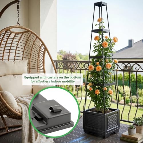 Tomato Planter with Wheels, 57" Self Watering Raised Garden Bed with Tomato Cage & Trellis for Light Climbing Plants, Cherry Tomatoes
