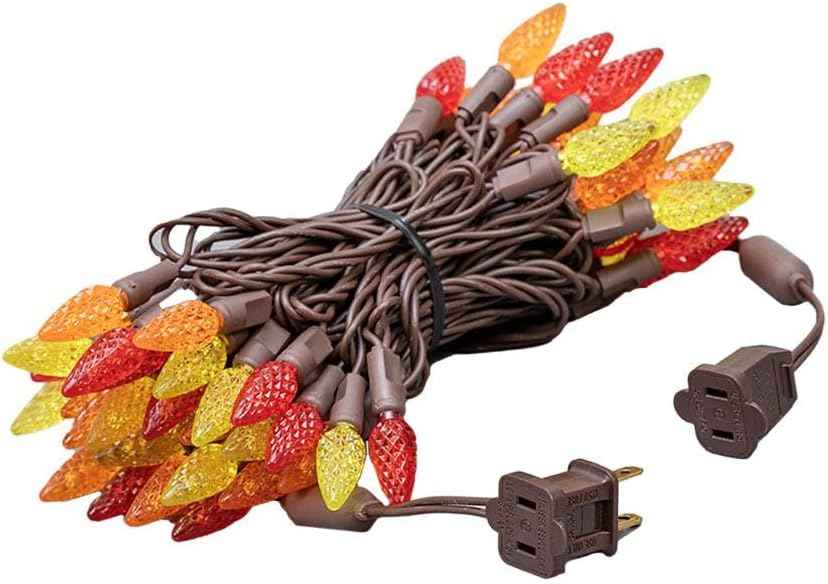Novelty Lights 24FT 70 LED C6 Thanksgiving & Outdoor Christmas Tree Lights | Commercial Grade LED String Lights, Permanent Christmas Lights, Outdoor Tree Decorations, Yellow, Red & Orange Lights