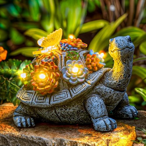 YDKOJGW Solar Garden Outdoor Statues with Succulent and 7 LED Lights