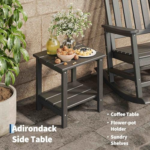 HDPE Rocking Chair Outdoor Set of 2 with Side Table, High Back Rocker