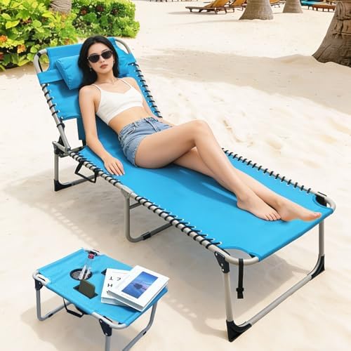 Backpack Sun Tanning Chair with Face Hole & Beach Table, 5-Position Adjustable Folding Lounge Chair Outdoor for Lawn Patio Garden