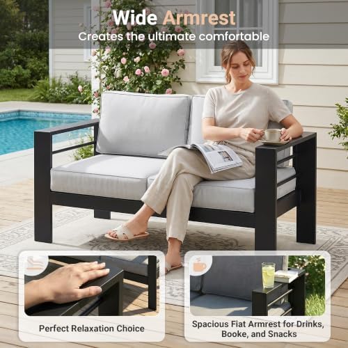 Solaste Aluminum Outdoor Patio Chairs Set of 2, Light Grey Patio Sofa