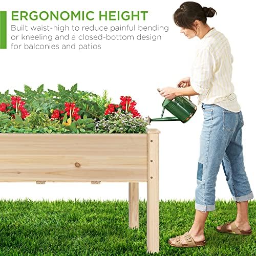 Best Choice Products 34x18x30in Raised Garden Bed, Elevated Wood Planter Box Stand for Kids, Backyard, Patio, Balcony w/Bed Liner, 150lb Capacity - Natural