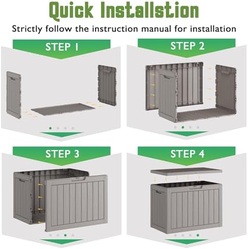 Outdoor Storage Waterproof Deck Box for Patio (45 Gallon, Grey)