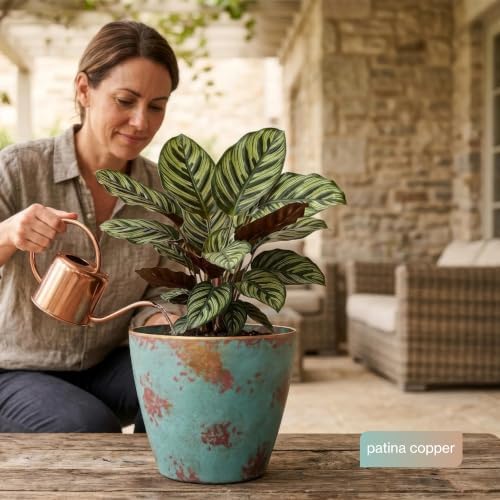 Vogue Resin Planter, Pottery Finish Garden Pot, 8” Patina Copper