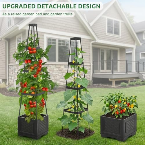 Tomato Planter with Wheels, 57" Self Watering Raised Garden Bed with Tomato Cage & Trellis for Light Climbing Plants, Cherry Tomatoes